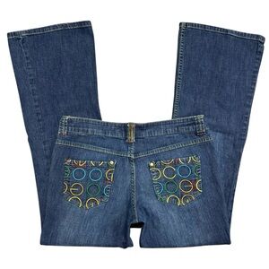 COOGI | Y2K Low Rise Embroidered Rainbow Logo Flared Jeans